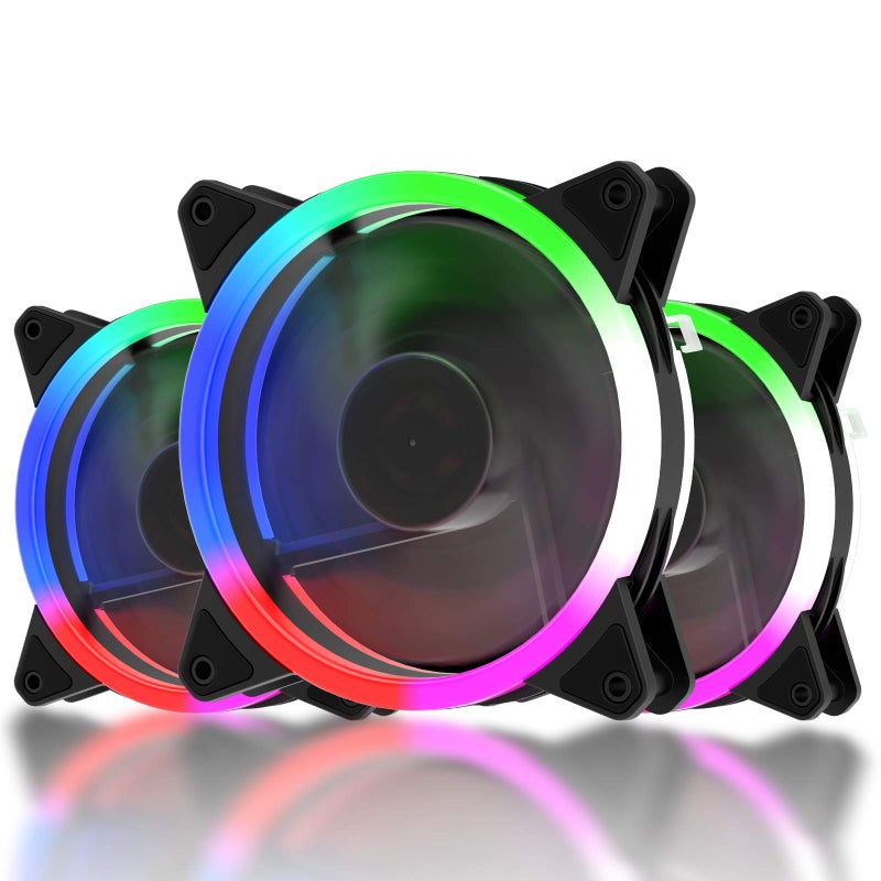 upHere 120mm LED Silent Fan for Computer Cases, CPU Coolers, and Radiators Ultra Quiet,Triple Pack Colorful Case Fan,F03 - Image 1